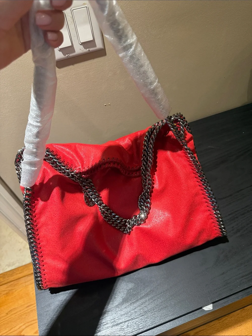 Stella McCartney Bright Red Chain-Edge Tote